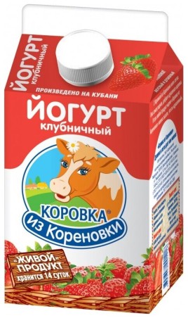 БЗМЖ Йогурт питьевой "Коровка из Кореновки" клубничный  2,5% 450гр
