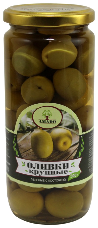 Амадо Оливки зеленые крупные с косточкой 500гр ст/б