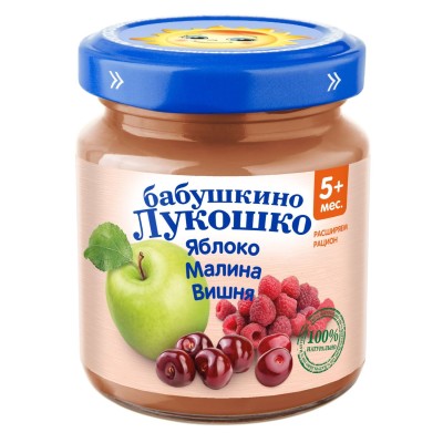 Бабушкино Лукошко Пюре Яблоки Малина Вишня 100г ст/б