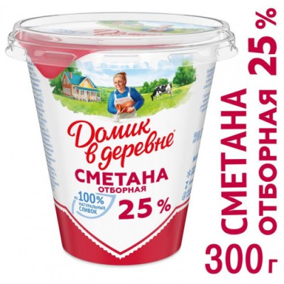 БЗМЖ Сметана 25% Домик в деревне 300г