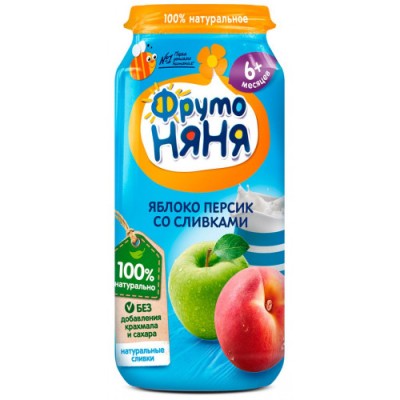 Пюре ФрутоНяня яблоко,персик со сливками 250г ст/б