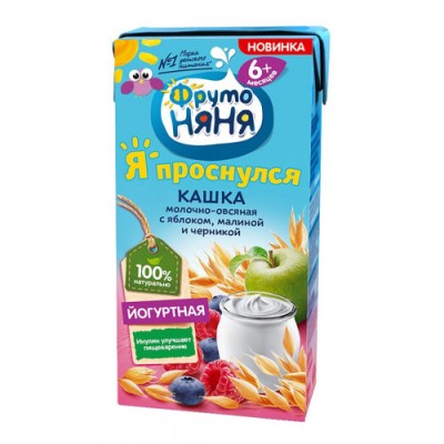 Кашка ФрутоНяня молочно овсян. йогурт, яблоко, малина, черника 200г