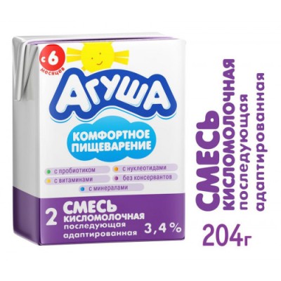 БЗМЖ Смесь кисломолочная 2 Агуша 3,4% 204г