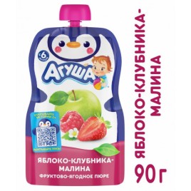 БЗМЖ Фруктово-ягодное пюре Агуша яблоко,клубника,малина 90гр пауч
