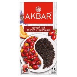 Чай Акбар черный с яблоком и шиповником 25пак*1,5г сашет