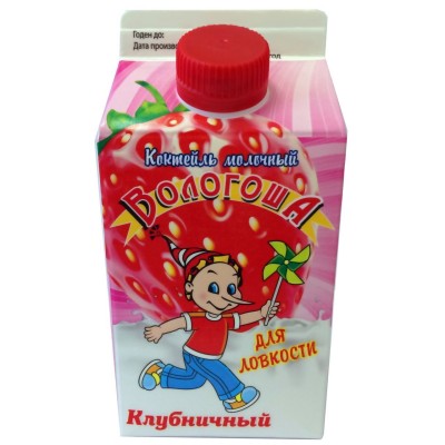 БЗМЖ Коктейль молоч. Вологоша Клубничный 2,5% 0,47 мл