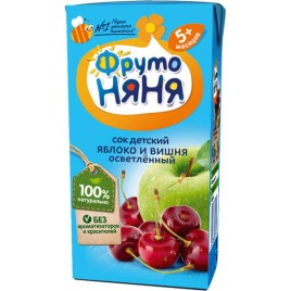 Сок ФрутоНяня яблоко и вишня осветленный 0,2л.