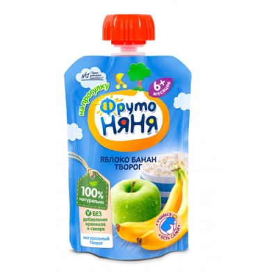 Пюре ФрутоНяня из ябл.и бананов с творогом 90гр.м/у.