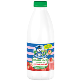 Кефир Простоквашино нежир. Клубника 900г бут.