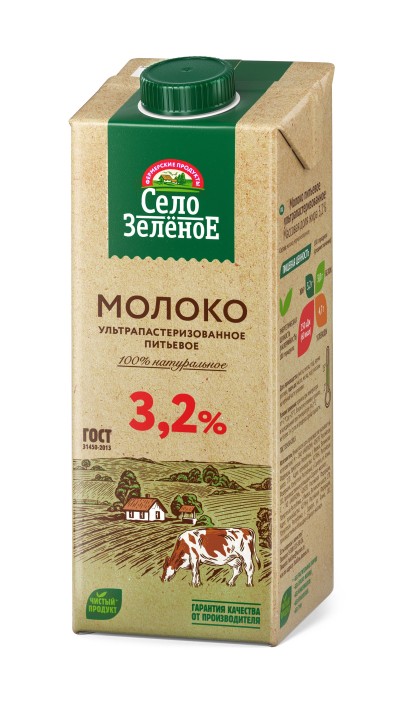 АКЦИЯ!!! БЗМЖ Молоко ультрпаст. "Село Зеленое" 3,2% 0,95л бел. тетра-пак