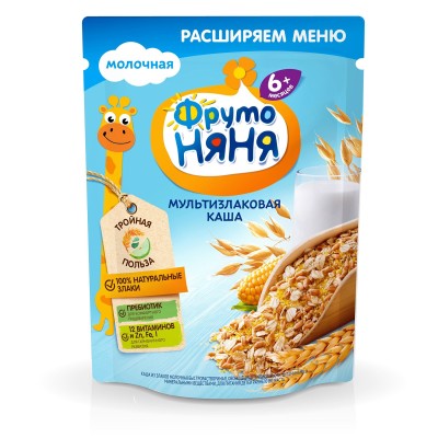 Каша ФрутоНяня из злаков (мультизлаковая) молочная 200г