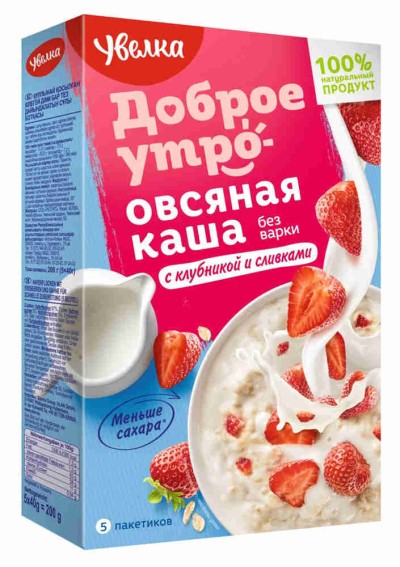 Увелка Каша Овсяная клубника со сливками 200гр.