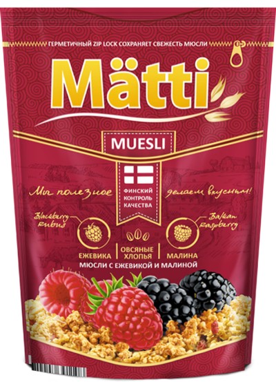 Матти Мюсли ежевика и малина дой-пак 250г.