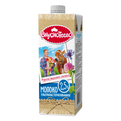БЗМЖ Молоко Вкуснотеево Ультпаст.2,5% 950мл.т/пак