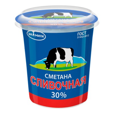 БЗМЖ Сметана Сливочная 30% 300г Экомилк
