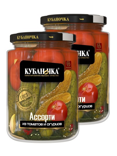 Ассорти маринованное из томатов и огурцов 720г Кубаночка