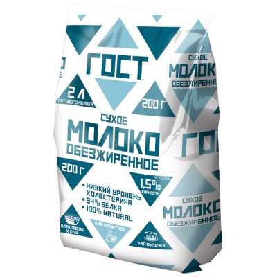 Молоко сухое обезжиренное ГОСТ 1,5% 200гр пакет