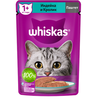 Вискас Пауч д/взр.кошек Паштет индейка и кролик 75г