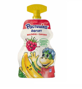 БЗМЖ Йогурт Растишка малина-банан 70гр дойпак