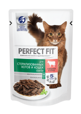 PERFECT FIT пауч. паштет для стеризиз. кошек говядина в соусе 75гр