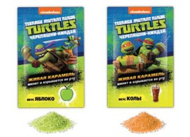 Карамель леденцовая Черепашки Ниндзя со вкусом колы и яблока 7гр