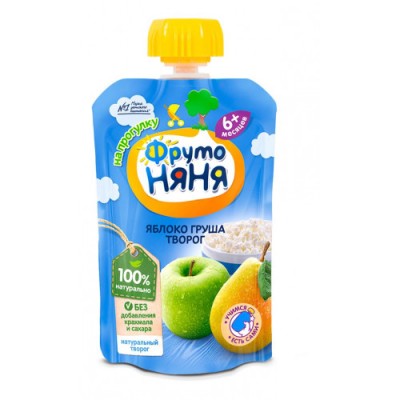 Пюре ФрутоНяня  ябл+груша+творог 90гр.м/уп.