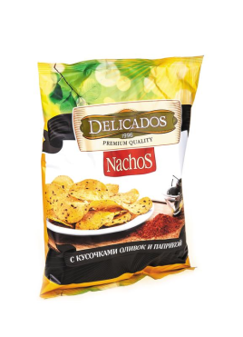 Чипсы "DELICADOS" кукурузные "Начос" с кус.оливок и паприкой  150г