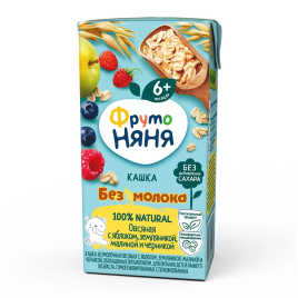 Кашка ФрутоНяня безмол. овсяная яблоко,земл.,малина, черника 200г с 6мес.