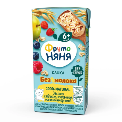 Кашка ФрутоНяня безмол. овсяная яблоко,земл.,малина, черника 200г с 6мес.