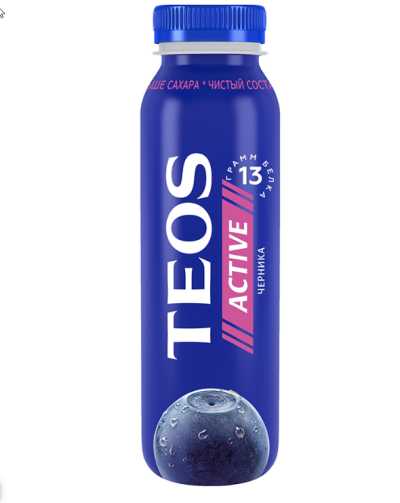 БЗМЖ Йогурт питьевой TEOS Актив Черника 1,8% 260гр пэт