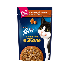 FELIX Sensations Корм для кошек курица в желе с морковью 75гр пауч