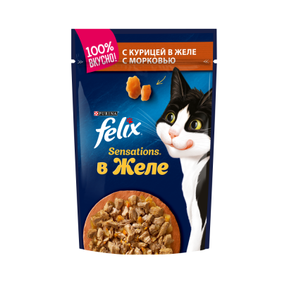 FELIX Sensations Корм для кошек курица в желе с морковью 75гр пауч