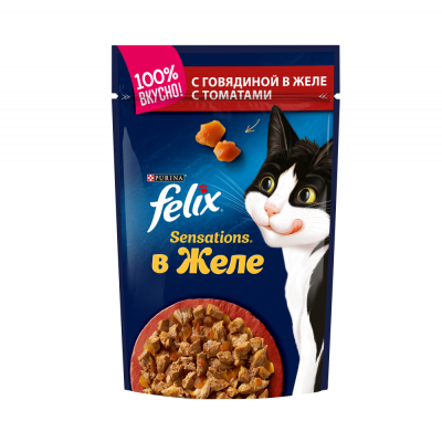 FELIX Sensations Корм для кошек говядина в желе с томатами 75гр пауч