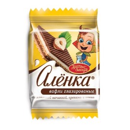 Вафли Аленка глазир. с молочной начинкой,орехами и какао 20гр