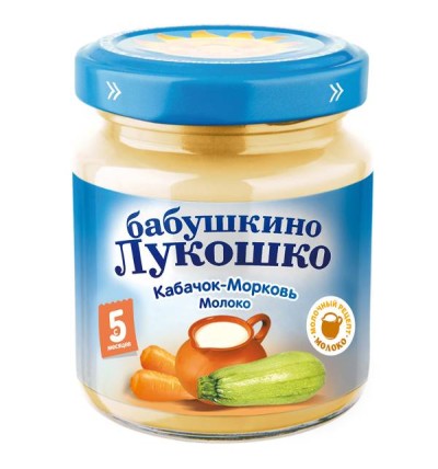 Бабушкино Лукошко Пюре с 5 мес. 100гр. Кабачок и морковь с молоком
