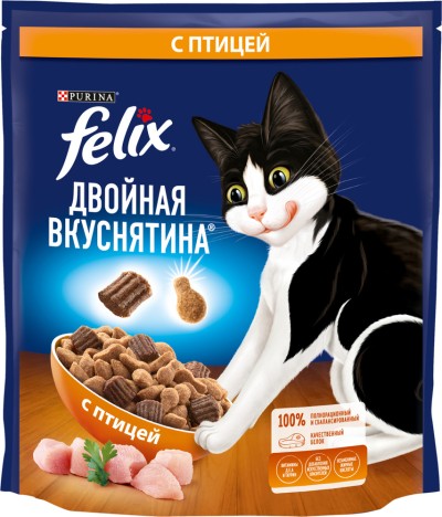 FELIX Корм сух. д/кошек Двойная вкуснятина с птицей 600гр