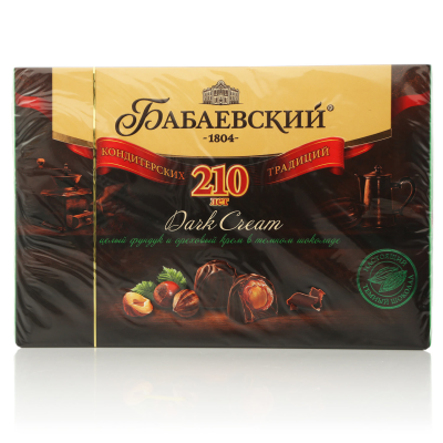 Шоколадные конфеты "Бабаевские" с целым фундуком и орех. кремом в темном шоколаде 200г.