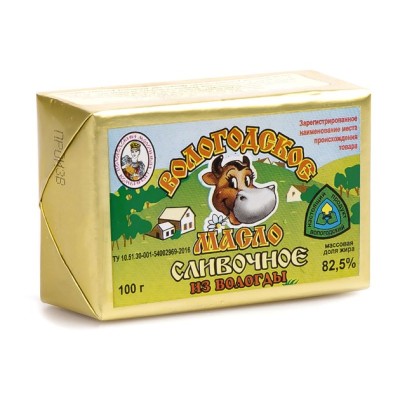 БЗМЖ Масло сливочное Вологодское из Вологды 82,5% 100г