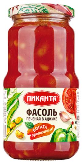 Фасоль Пиканта печеная в аджике с/б 470г