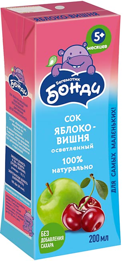 Сок Бонди бегемотик яблоко-вишня 200мл